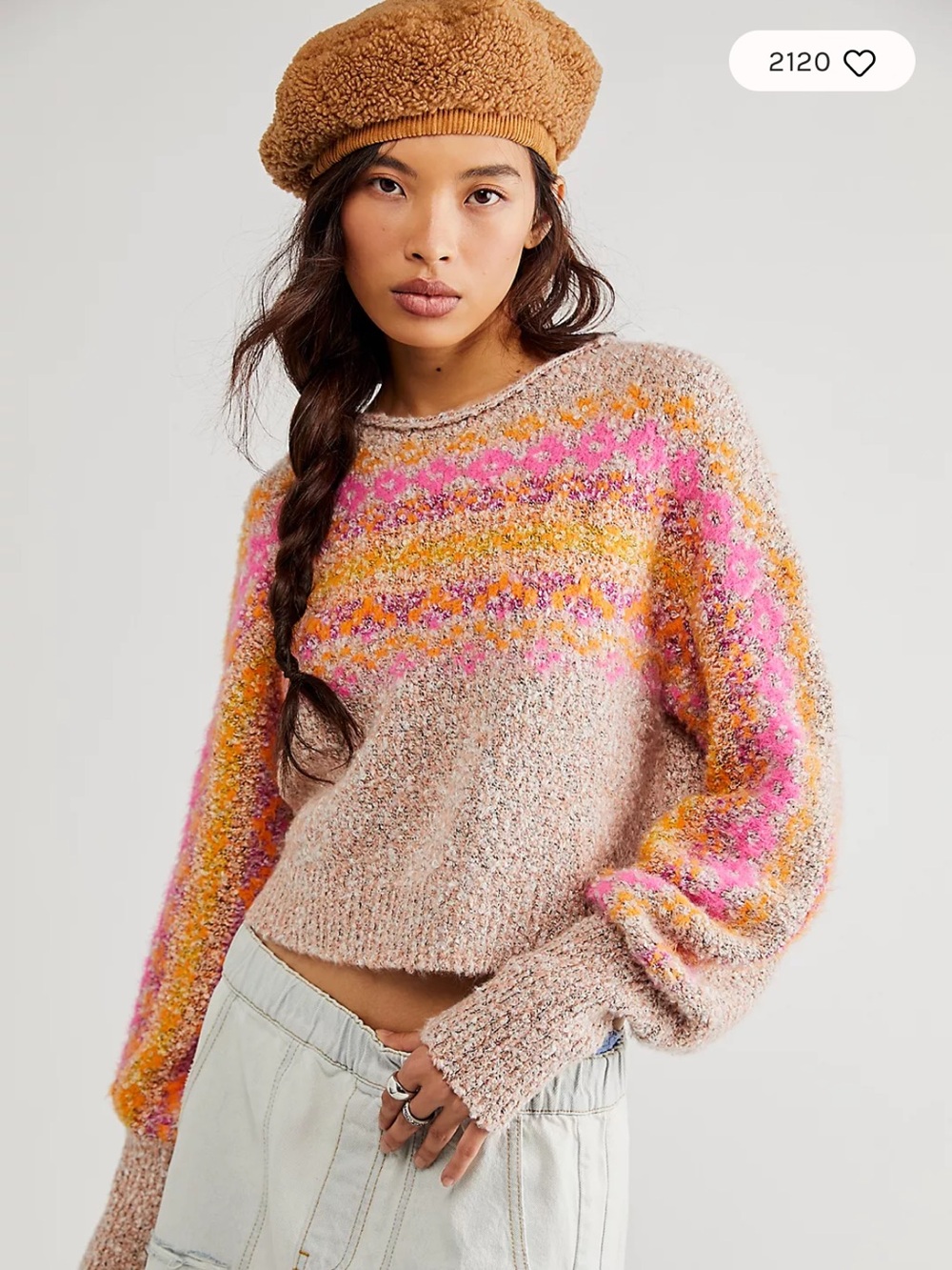 Free People "Home For The Holidays" Snowflake Cropped Pullover Sweater XS